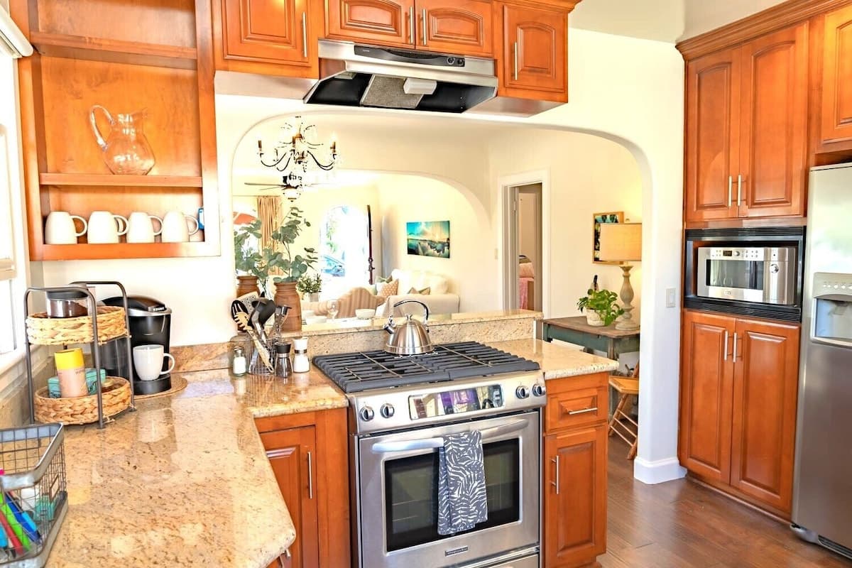Professionally staged kitchen ready for short-term rental guests